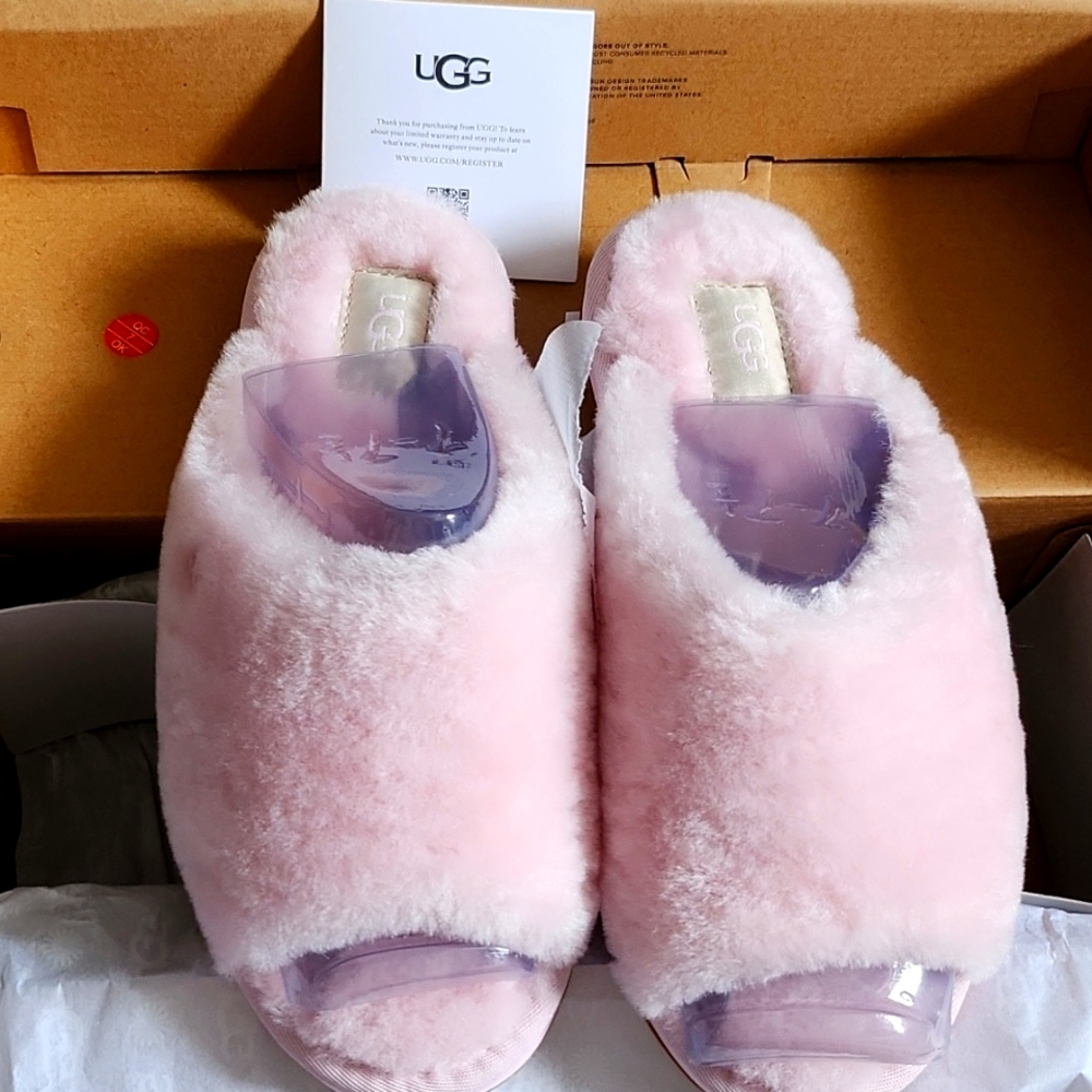 NWB UGG Annia Peep Toe size 7 real lamb fur slippers